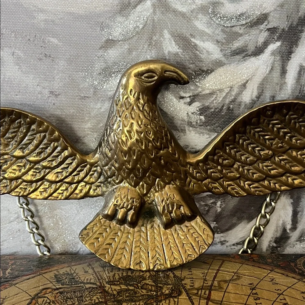 Vintage Large Brass Eagle Wall Decor 18” Wingspan Heavy Cast Americana